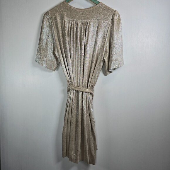 Sabina Musayev Gold Metallic Shimmer Foil O/S Belted Button-up Dress, M, NWOT - Picture 9 of 12